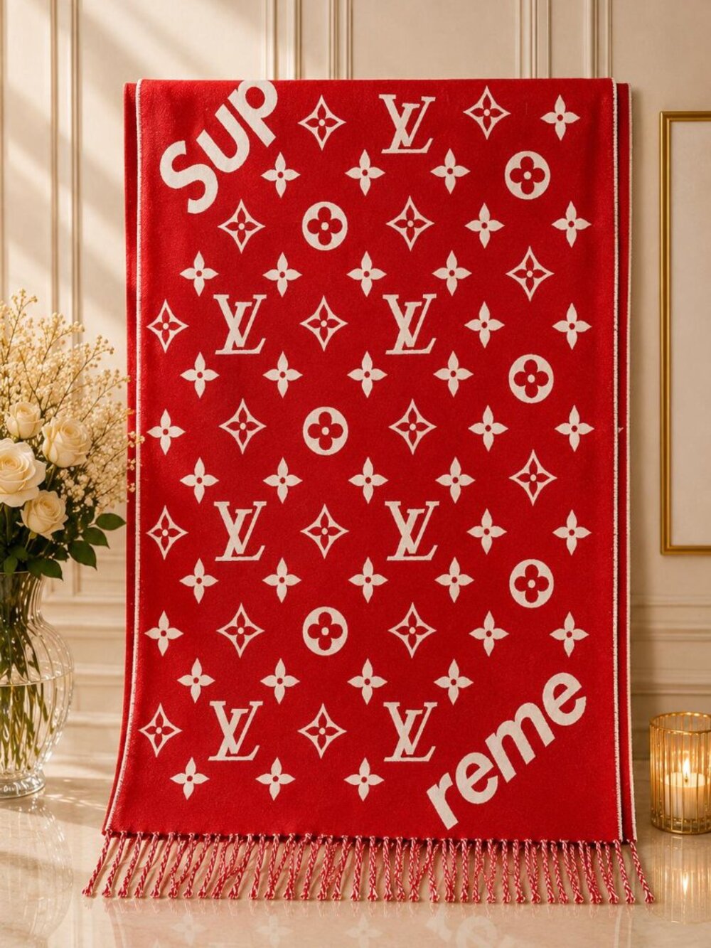 Authentic Louis Vuitton x Supreme Monogram Cashmere Scarf Limited Edition